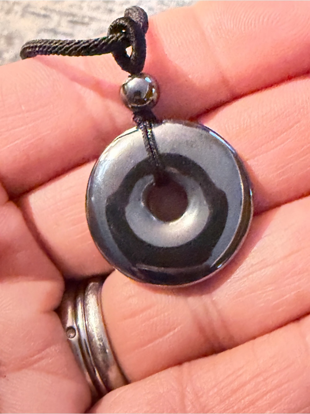 Hematite Donut Pendant Necklace - Black